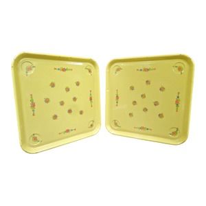 2 Mid Century Metal TV Lap Trays - Vintage Yellow Floral Roses 10.75"